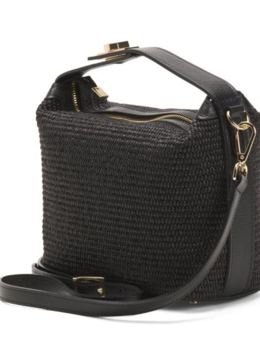 Viola Castellani Black Woven Straw and leather medium fold satchel/crossbody